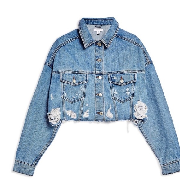Topshop Jackets & Blazers - NEW- Topshop Ripped Hacked Denim Jacket